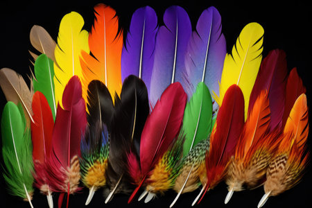 collection of brightly colored feathers, created with generative aiの素材