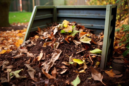 a backyard compost bin filled with leaves, created with generative aiの素材
