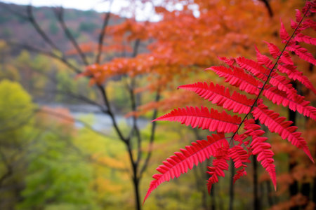 poison sumac leaves against a backdrop of woods, created with generative aiの素材