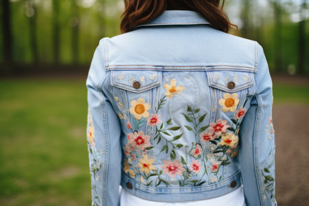 embroidered back of a denim jacket, created with generative aiの素材