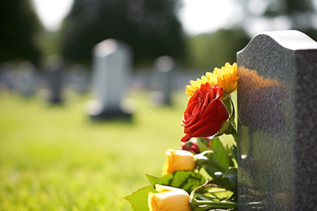 close-up of a gravestone in a cemetery, created with generative aiの素材