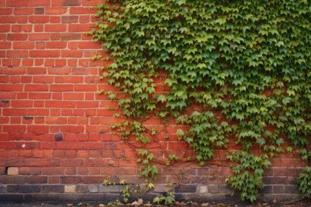 red brick wall with ivy climbing over, created with generative aiの素材