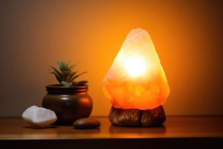 salt lamp glowing in a dark and quiet room, created with generative aiの素材