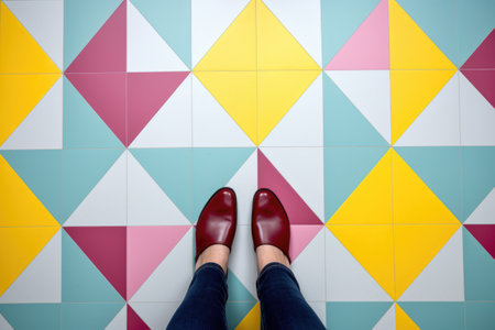 colourful vinyl flooring with geometric patterns, created with generative aiの素材