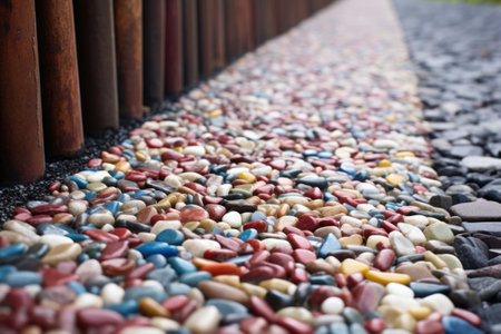 multi-colored pebbled outdoor walkway, created with generative aiの素材