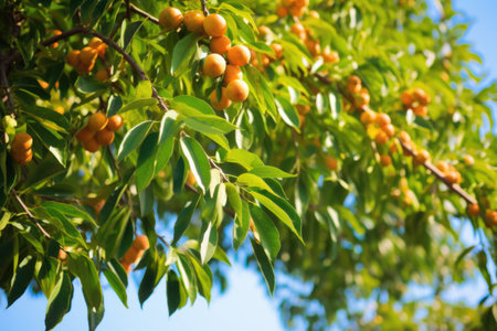 an avocado tree with fruits hanging low on its branches, created with generative aiの素材