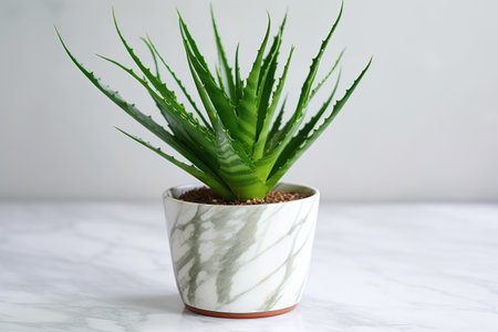 a potted aloe vera plant on a marble surface, created with generative aiの素材
