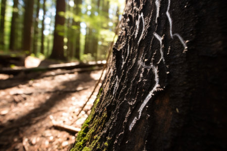 ant trails on a tree trunk, created with generative aiの素材