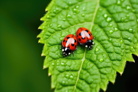 close up of ladybugs on a plant leaf, created with generative aiの素材