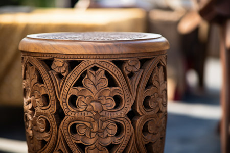 a close-up shot of a wooden stool with detailed carvings, created with generative aiの素材