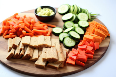 vegetable shapes cut into pieces of whole wheat bread, created with generative aiの素材