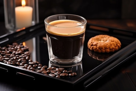 freshly brewed coffee in a glass pot beside a muffin tray, created with generative aiの素材