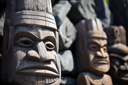 maori carved stone figures in close view, created with generative aiの素材