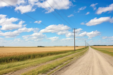 utility pole line running through a rural landscape, created with generative aiの素材