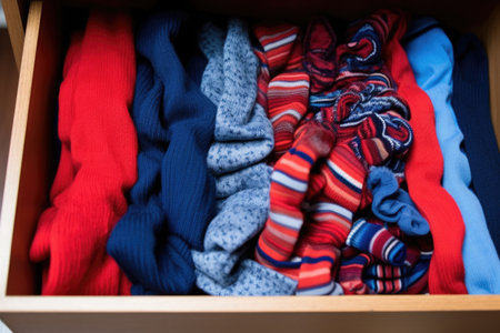 red and blue socks sorted into separate piles, created with generative aiの素材