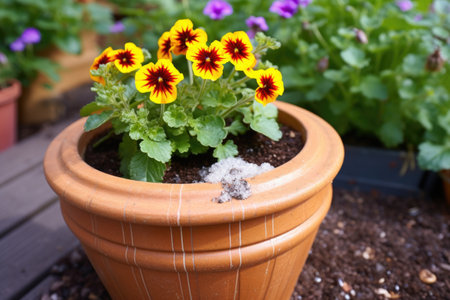 flower pot with ring of salt around to deter slugs, created with generative aiの素材