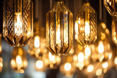a close-up of lamps from the modern chandelier, created with generative aiの素材