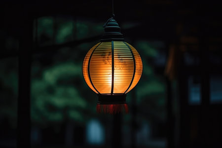a lantern glowing softly in the dark, created with generative aiの素材