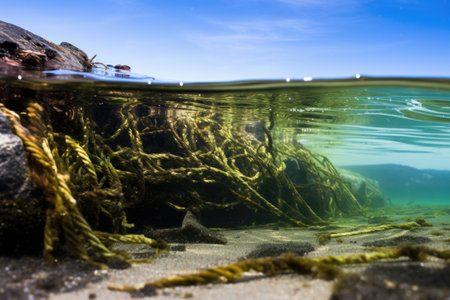 a variety of seaweed in shallow water, created with generative aiの素材
