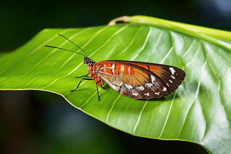 a butterfly laying eggs on a leaf, created with generative aiの素材