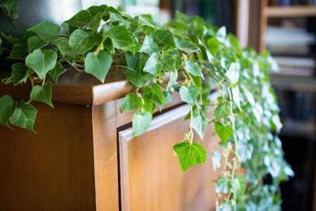 ivy plant trailing along top of filing cabinet, created with generative aiの素材