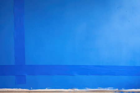 blue painters tape edges against a freshly painted wall, created with generative aiの素材