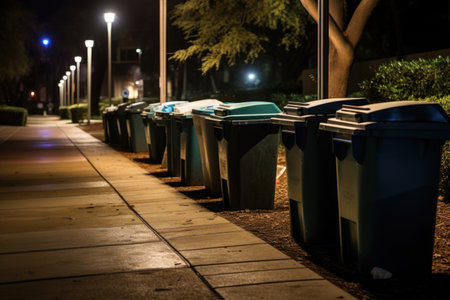 an image of sealed garbage bins preventing pest nighttime activity, created with generative aiの素材