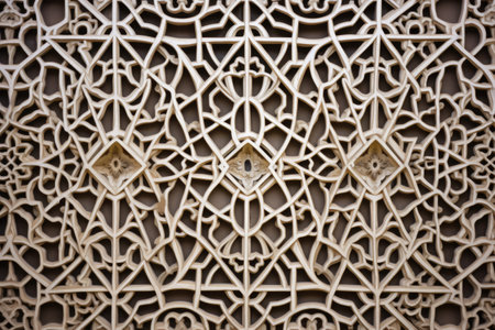 intricate islamic patterns on a mosques wall, created with generative aiの素材