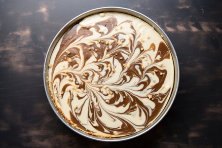 overhead shot of a marble cheesecake, created with generative aiの素材