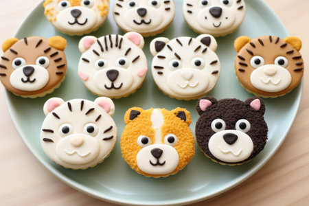 cupcakes with distinct animal face decorations, created with generative aiの素材