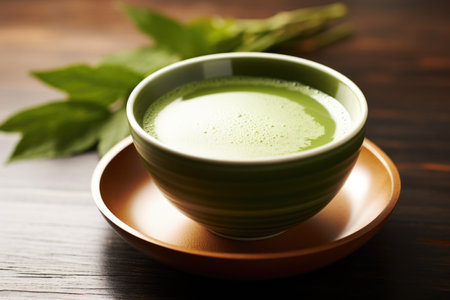 a bowl of hot matcha green tea, created with generative aiの素材