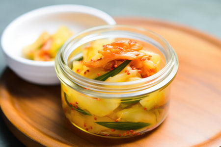 pickled cucumber kimchi in a small dish, created with generative aiの素材