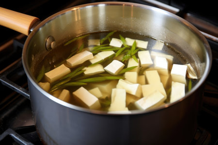 uncooked miso soup in a pot on a stove, created with generative aiの素材