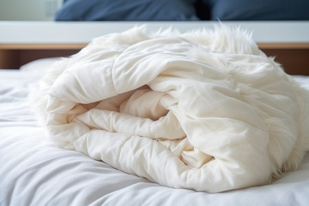 a fluffy comforter in a large laundry bag, created with generative aiの素材