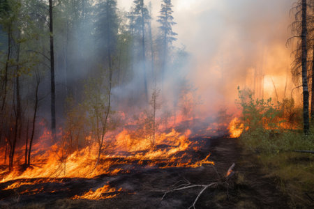 fire damaging a forest, created with generative aiの素材