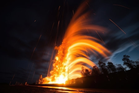 emergency flare burning brightly in the dark, created with generative aiの素材