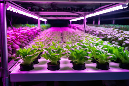 hydroponics system using led lights for plant growth, created with generative aiの素材