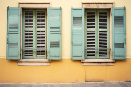 shutters closed tightly on house windows, created with generative aiの素材