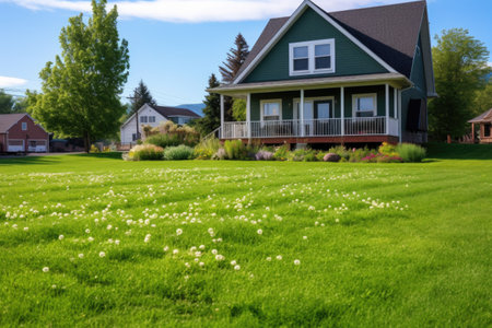 sustainable lawn filled with clover instead of grass, created with generative aiの素材