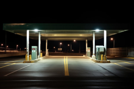 image of a deserted toll booth late in the night, created with generative aiの素材
