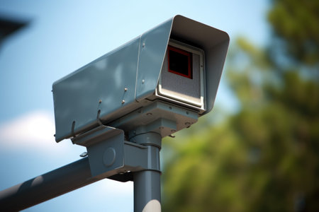 tilted shot of speed camera catching a toll evader, created with generative aiの素材
