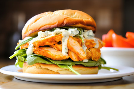 buffalo chicken sandwich under bright, natural light, created with generative aiの素材