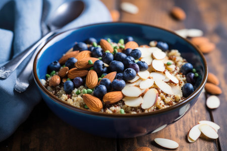 quinoa breakfast bowl with blueberries and almonds, created with generative aiの素材