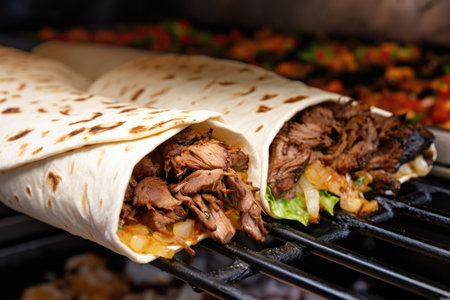 close view of shawarma on grill, created with generative aiの素材