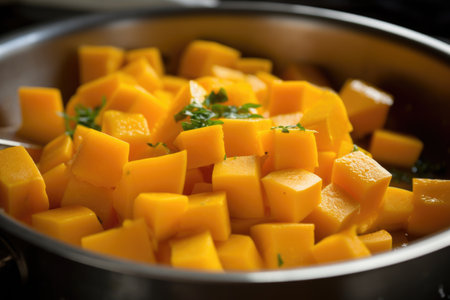 butternut squash chunks, steamed and radiant, created with generative aiの素材