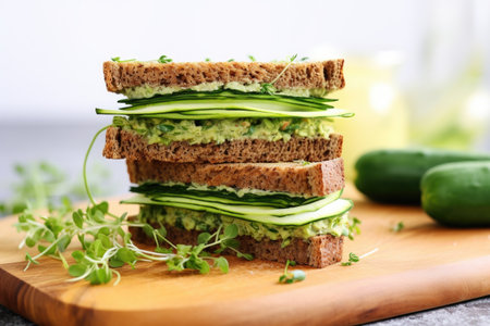 gluten-free bread vegan sandwich with cucumber ribbons, created with generative aiの素材