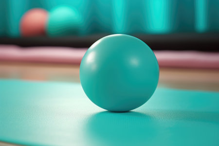 soft pilates ball against a turquoise yoga mat, created with generative aiの素材