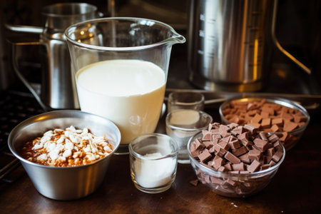 a hot chocolate making process in detail in the kitchen, created with generative aiの素材