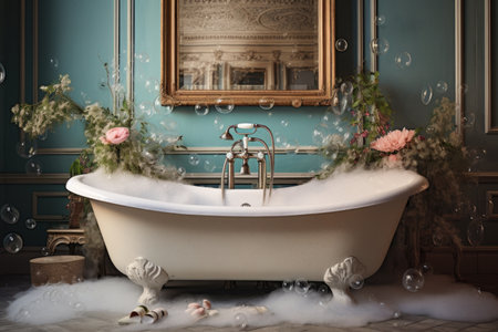 an image of a bathtub filled with bubble bath, created with generative aiの素材