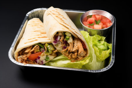 shawarma in a takeaway lunch box, created with generative aiの素材
